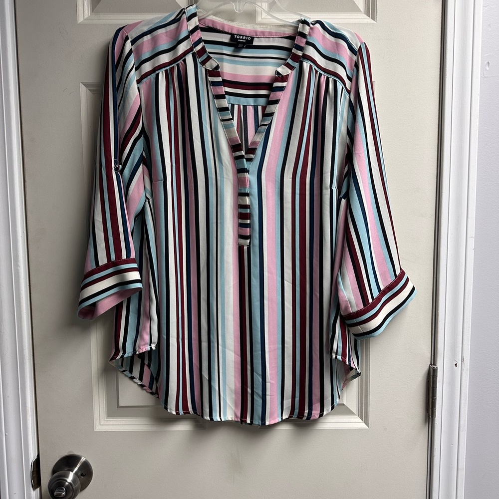 Torrid Multicolor Striped V-Neck Blouse